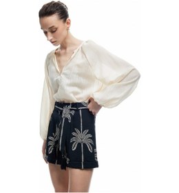 Resim Koton Viskon Kumaş Kemerli Palmiye Desenli Mini Şort Siyah Desenli 5sak40101ew Siyah Desenli Siyah 