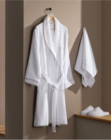 Resim Madame Coco Riley Kadın %100 Pamuk Bornoz Set - Beyaz - Lüks Koleksiyon White 