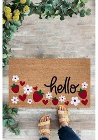 Resim Hello, Çilek, Desenli Paspas, Dijital Baskı Kapı Önü Paspası 