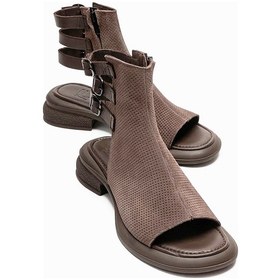 Resim Luvishoes Carına Vizon Süet Hakiki Deri Yandan Fermuarlı Kadın Sandalet Vizon 