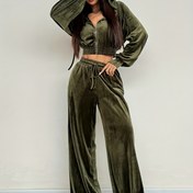 Resim Y2K Kadınlar İçin Tek Renkli Fermuarlı Uzun Kollu Kapüşonlu Sweatshirt ve Pantolon Takımı 