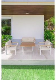 Resim Neokas Metal Balkon Oturma Grubu, Bahçe Takımı, Kafe Koltuğu, Bekleme Alanı Koltuğu, 1 + 1 + 2 + Masa Beyaz 
