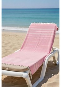Resim Mika %100 Pamuk Peştemal Havlu 100x180 Cm Plaj Havlusu, Hamam Peştemali, Hızlı Kuruyan Hafif Banyo Havlusu Pembe 