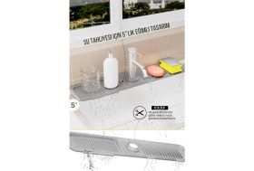 Resim Orvila Elastik Musluk Matı Su Tutucu Düzenleyici Kaydırmaz Taban Organizer Mutfak Banyo Lavabo Gri 