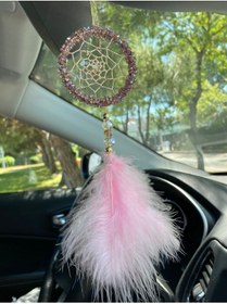 Resim EL YAPIMI Pembe Tüylü Taşlı Dikiz Aynası Süsü Bebek Süsü Hediyesi 04 