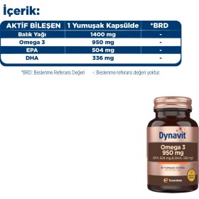 Resim Dynavit Omega 3 950 mg 30 Yumuşak Kapsül - Yüksek EPA & DHA -1400mg Balık Yağı-Fish Oil Kalp Sağlığı 