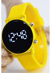 Resim 6-14 Yaş Sarı Renk Unisex Çocuk Kadın Led Dijital Kol Saati Sarı Silikon Kordonlu Şık Spor Saat Sarı 