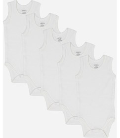 Resim Arma Yıldız %100 Organik Pamuklu Beyaz Bebek Atlet Çıtçıtlı Zıbın Body 5'li Paket Beyaz 