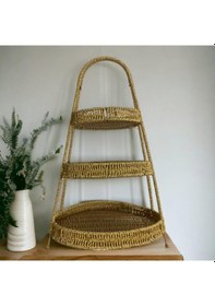 Resim Mien Bambu Sunumluk, 3 Katlı Ayaklı, Çok Amaçlı Yuvarlak Kahvaltılık 