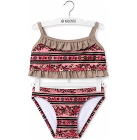 Resim My Kids Wear Çiçek Şeridi Desenli Kız Çocuk Bikini 1003-p Pembe 