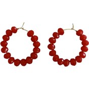Resim FEELİNG JEWELRY Kırmızı Kristal Boncuklu Halka Küpe 