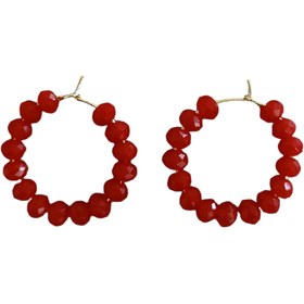 Resim FEELİNG JEWELRY Kırmızı Kristal Boncuklu Halka Küpe 
