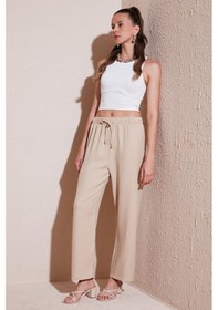 Resim Lela Relaxed Fit Bol Paça Bayan Pantolon 5865826 Taş 