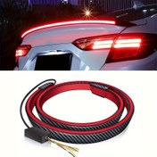 Resim Araba Spoiler Işık Şeridi LED Karbon Fiber Dekoratif Işık Şeridi Ortam Işığı Akış Tarama Işığı, Pilsiz 