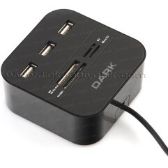 Resim Dark Usb 2.0 Çoklu Kart Okuyucu ve 3xUSB 2.0 Çoklayıcı HUB (Siyah) (DK-AC-UCR202) 
