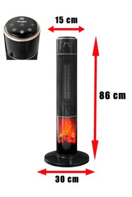 Resim Hoogar German HG-BLKO Black Oval Seri OLED Şömineli Ekran Dijital Kule Tipi Seramik Hızlı Isıtıcı 