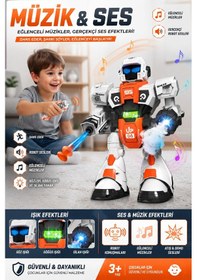 Resim Su Topu Ve Dart Atan Buharlı Işıklı Sesli Uzaktan Kumandalı Akıllı Robot Oyuncak Robot Turuncu 