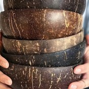 Resim 2 Adet 1 Kase + 1 Kaşık El Yapımı Hindistan Cevizi Kabuğu Salata Kasesi ve Ahşap Kaşıklar - Sürdürülebilir, Salatalar, Meyveler & Tahıllar İçin Mükemmel 