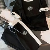 Resim 2025 Yaz Yeni Kadınlar İçin Moda Gençlik Tarzı Bol Paça Pantolonlu Kısa Kollu Tişört İki Parçalı Takım 