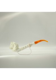 Resim El Yapımı Lületaşı At Başlı Pipo 23 Cm Uzunluk, Akrilik Amber Ağızlık, Özel Oyma Meerschaum Pipo 