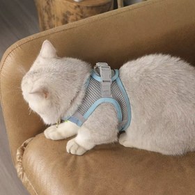 Resim Reflektörlü ve Nefes Alan Kedi Göğüs Tasması 98373 - Mavi / S 