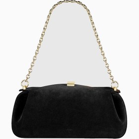 Resim Oyster Süet Lüks İtalyan Clutch ve Omuz Çantası, Gold Detaylı Tasarım - Siyah 