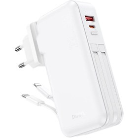 Resim ONE Hoco J126 USB-A+Type-C Çıkışlı Type-c+Lightning Kablolu 10000mAh Powerbank Şar - CDY4577-8993 
