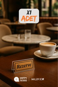 Resim Happynesso Masa Yazısı Serisinden ŞEFFAF Pleksi Üstü TEK Yön BRONZ Metal "REZERVE" Yazısı - 100 mm X 50 mm 