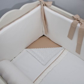 Resim Ekru - Bej Fırfırlı Bebek Uyku Seti - Düz Bumper / 75x115 