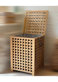 Resim Bambu Kapaklı Kirli Çamaşır Sepeti Banyo Düzenleyici Modern Şık Tasarım Organizer Bambu 