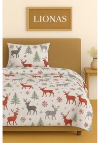 Resim Çift Kişilik Desenli Nevresim + 2 Adet Kapaklı Yastık Kılıfı Kırmızı 