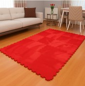 Resim DECOZEYN Kırmızı Renk Peluş Kreş Halısı Anaokulu puzzle halı Japonhalı 
