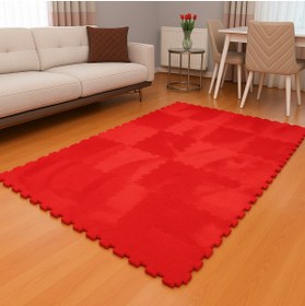 Resim DECOZEYN Kırmızı Renk Peluş Kreş Halısı Anaokulu puzzle halı Japonhalı 