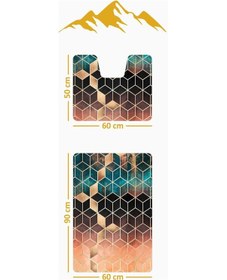 Resim Modern Desenli Dijital Baskı 3 Lü Banyo Paspas Takımı Yıkanabilir Kaymaz Tabanlı Klozet Takımı Klz0014 Renkli 