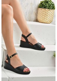Resim Fox Shoes Siyah Kadın Dolgu Topuklu Ayakkabı K674605409 Siyah-suni Deri 