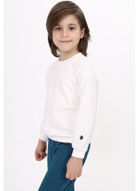 Resim Toontoy Kids Toontoy Erkek Çocuk Relax Fit Bisiklet Yaka Hafif Düşük Omuz Baskılı Sweatshirt - 2 İplik Ekru 