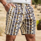 Resim Erkek Yazlık İpli Şortlar - Günlük Polyester, Renkli Geometrik ve Çizgili Baskı, Makinede Yıkanabilir, Cepli 