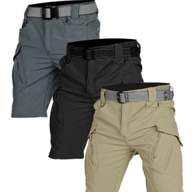 Resim Erkekler için Yazlık Yeni 3 Parça Set, Elastik Nefes Alabilir Hızlı Kuruyan Çok Cepli ve İp Bağcıklı Bel Outdoor Günlük Plaj Pantolonu (Kemer Dahil Değildir) 