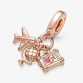 Resim Uçak, Dünya Küresi ve Bavul Sallantılı Rose Charm 