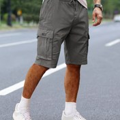 Resim Erkek Casual Kargo Şortları - Kahverengi, Bol Kesim ile Bağcıklı Bel, Çoklu Cep, Yürüyüş ve Açık Hava Aktiviteleri için İdeal, Dış Mekan Casual Giyim|Kargo Cep Şortları|Rahat Kesim 