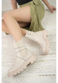 Resim Nesil Shoes Fncy 205 Bej Çift Lastikli Kadın Bot-bej Bej 
