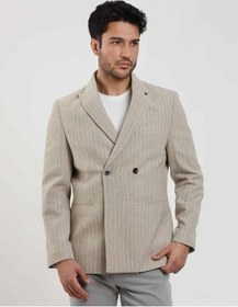 Resim Dufy Bej Erkek Regular Fit Çizgili Klasik Sivri Yaka Ceket - 97226-bej Bej 