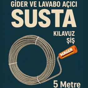 Resim Mager Tıkanmış Lavabo Gider Boru Kanal Açıcı Kılavuz Susta 5 Metre ( 6 mm ) 