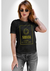 Resim Nirvana Müzik Grubu Unisex Unisex Siyah Organik Baskılı T-shirt Penye Yüksek Kalite Siyah 