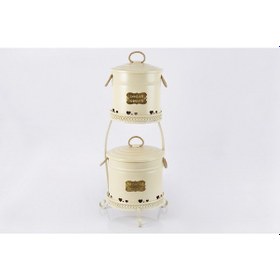 Resim 2 Katlı Metal Patates Soğan Saklama Kovası Krem 