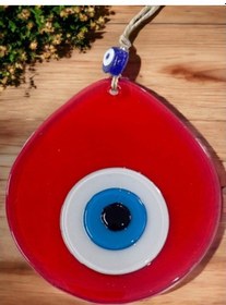 Resim Orta Boy Şeffaf Kırmızı Damla Desen Nazar Boncuklu Duvar Dekoru 