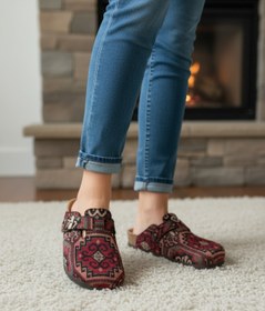 Resim Mycorni Kilim Desenli Unisex Anatomik Doğal Mantar Taban Kapalı Terlik 