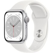 Resim Apple Watch Series 8 GPS 45mm Silver Aluminium Case with White Sport Band - Regular - MP6N3TU/A 