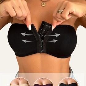 Resim 3 adet Kadın 3 Renkli Ön Düğmeli Bandeau Sütyen Seti - Çıkarılabilir Pedler, Esnek ve Nefes Alabilen, Tüm Mevsimler ve Sahnelere Mükemmel, Moda Aksesuarları|Ayarlanabilir Askı Tasarımı|Konforlu Uyum 