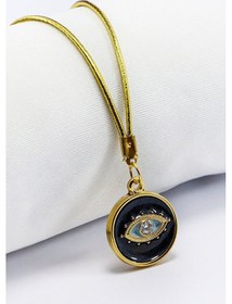 Resim Altın Kaplama Siyah Renkli Metal Göz Parlak Taşlı Nazar Boncuğu L 